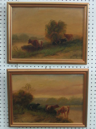 N Smith, a pair of oils on board "Cattle" 10" x 13"  