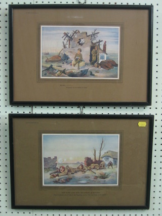 After Bairnsfather, a pair of coloured prints  "Fragments From France No. 15 and No. 17" 6 1/2" x 9 1/2"