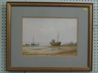 Alan Whithead, watercolour drawing "Beached Fishing Boats" 9" x 13"