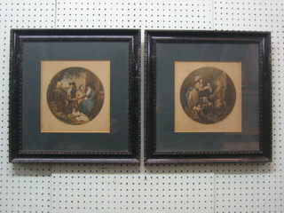 A pair of 18th/19th Century prints "The Farmer Visits His Married Daughter in Town and The Visit Returns to the Country" 7" circular