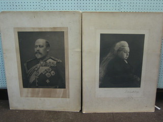 A pair of monochrome prints "Queen Victoria and Edward VII" 15" x 12", unframed