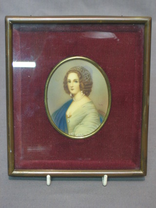 Wills, portrait miniature on ivory panel of a "Seated Lady" 3"