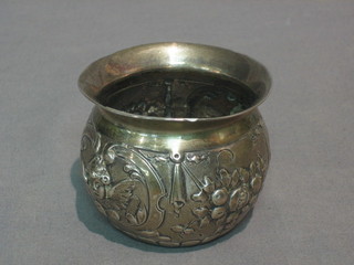 A Continental embossed silver bowl, 2 ozs (slight hole)