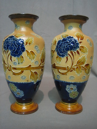 A pair of Royal Doulton salt glazed club shaped vases, the bases incised FTR and marked Royal Doulton 5406 12" (firing fault to base) 