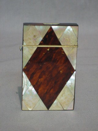 A tortoiseshell and mother of pearl card case 2"