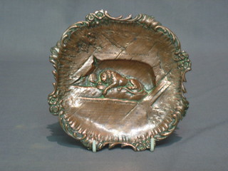 A Victorian Continental silver plated memorial dish decorated a lion and marked Helvetiorum Fidei AC Virtuti Die X Aucusti II ET III Septembris MDCCXCII