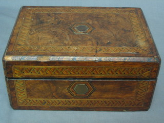A Victorian walnut trinket box with inlaid decoration 11"