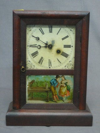 An American 8 day shelf clock with 6 1/2" square painted dial