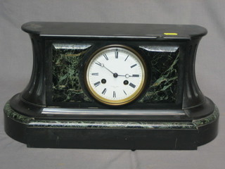 A Victorian French 8 day striking mantel clock contained in a 2 colour marble case