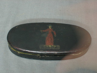 A pair of 19th Century steel scales complete with 5 weights contained in an oval Japanned case 5"