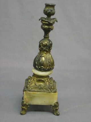 A Rococo alabaster and gilt metal candlestick 13"