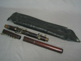 A wooden 3 piece flute by S M Cha? of 45 New Bond Street London, cased