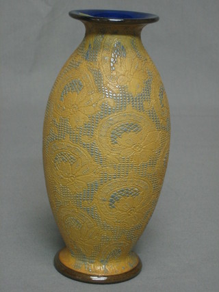 A Doulton Slater brown salt glazed pottery vase 7"