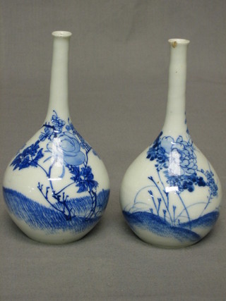 A pair of Oriental blue and white bottle shaped specimen vases 6" (1 chipped) and 2 double gourd shaped vases 3 1/2" (1f)
