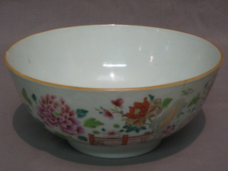 A 19th Century Oriental porcelain bowl decorated a garden scene 8" (slight crack)