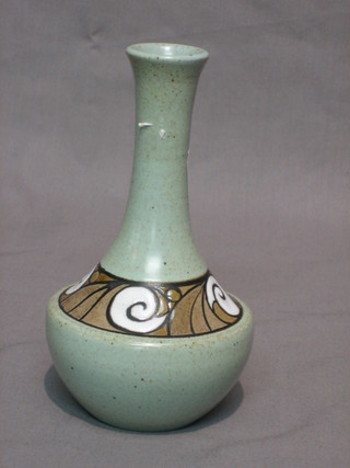 A  turquoise glazed Poole Pottery club shaped vase, the base with impressed Poole mark and PL 5"