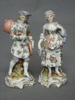 A pair of 19th Century Continental porcelain figures of a standing lady and gentleman (f) 6"