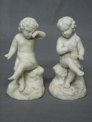 A pair of 19th Century Parian figures of a boy and girl 6" (fingers chipped)