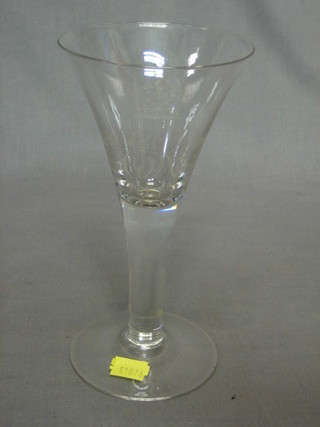 An Elizabeth II trumpet shaped wine glass to commemorate the Coronation, engraved the Royal cypher