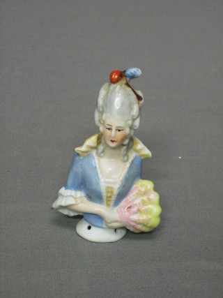 A Continental porcelain pin cushion head in the form of a lady 4"