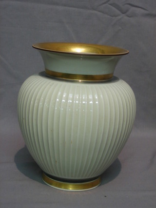 A Royal Copenhagen grey crackle glazed vase with gilt banding, the base marked 269 92793 9"