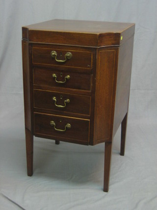 A 19th Century shaped mahogany enclosed dressing table with hinged lid, revealing a fitted interior with mirror, the base fitted 2 long drawers and with bidet drawer, raised on square tapering supports 19"