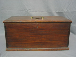 A 19th Century mahogany twin compartment box with hinged lid and brass swan neck drop handle, 21"
