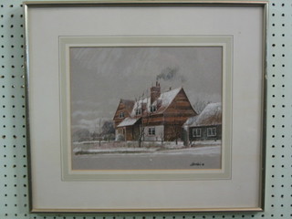 Watercolour drawing "Country House Outwood Surrey" indistinctly signed 9" x 11"