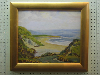 Oil painting on board "Beach Scene" 11" x 13"
