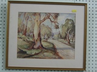 A Fraser, watercolour drawing "Country Lane with Trees" 10" x 12"