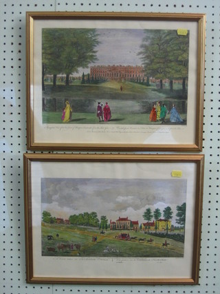 A pair of reproduction 18th Century coloured prints "Twickenham Common and Hampton Court" 9" x 14"