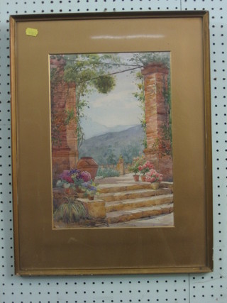 Mary Murray, watercolour "Villa Garden in Rapallo Italy" 14" x 10"