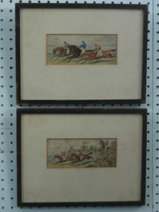 A pair of 18th/19th Century watercolour drawings "Steeple Chasing" 2 1/2" x 5 1/2"