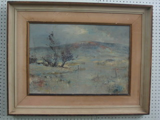 South African School, oil on board "Snowy Mountain Scene" indistinctly signed 14" x 21"