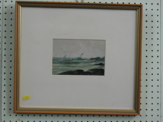 19th Century oil on card "Fishing Boats in Heavy Seas" 4" x 6 1/2"