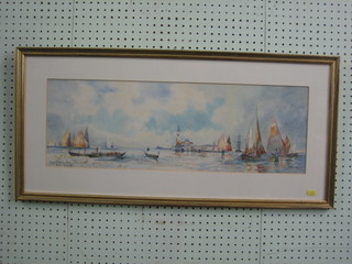 Thomas Sidney, watercolour "The Isle of St George" Venice 9" x 27"