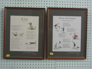 A pair of  coloured verses after Jack Tinker signed Christopher Lewis "Phoxes and Feasants" and "Hilot" 10" x 8"