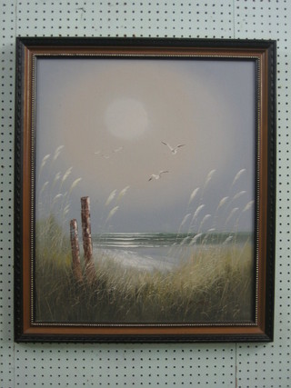 P Sandee, oil on board "Seascape with Seagulls"  23" x 19"
