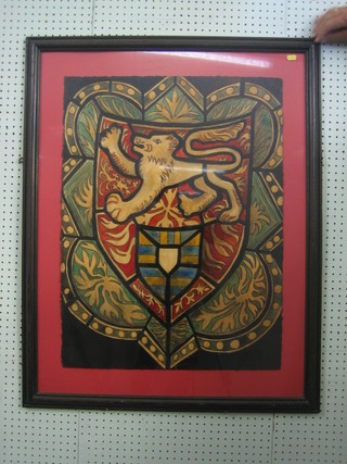 An Armorial section of cut and painted leather decorated the Arms of C F Roberts The White Lion 30" x 22"