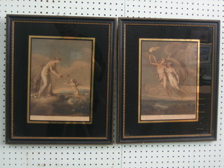 Shelley INV, a pair of 18th Century coloured prints "Love Wounded and Love Healed" contained in Hogarth frames 10" x 8" (some foxing)