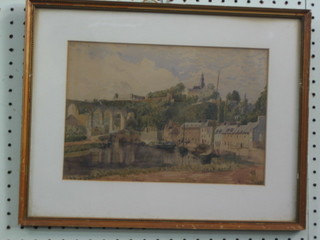 A Scott, Continental watercolour drawing "River with Viaduct, Buildings Etc" 8" x 11"