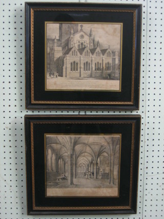 Thomas Saunders, monochrome prints a pair "Exterior View of Lady Chapel at the East End of St Saviours Church" and  "An Interior View" 8" x 9" contained in Hogarth frames