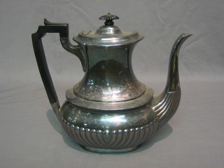 An oval Britannia metal coffee pot with demi-reeded decoration