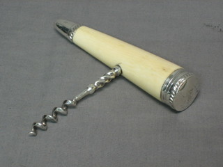 A silver and ivory mounted corkscrew, Sheffield 1938