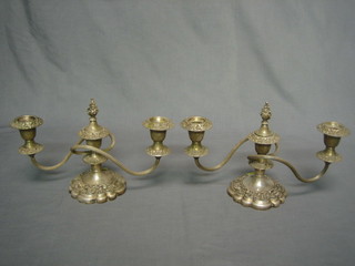 A pair of silver plated 3 light candelabrum
