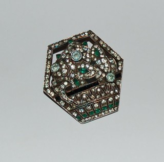 A brooch in the form of a basket of flowers set gem stones