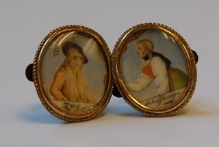 A pair of gentleman's 19th Century hand painted and inscribed cufflinks