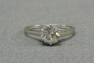 A lady's 14ct white gold solitaire diamond dress/engagement ring, set an old solitaire cut diamond, approx 1.15ct