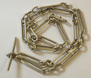 A silver fetter link double Albert watch chain 24"