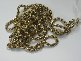 A long gilt metal belcher link guard chain
